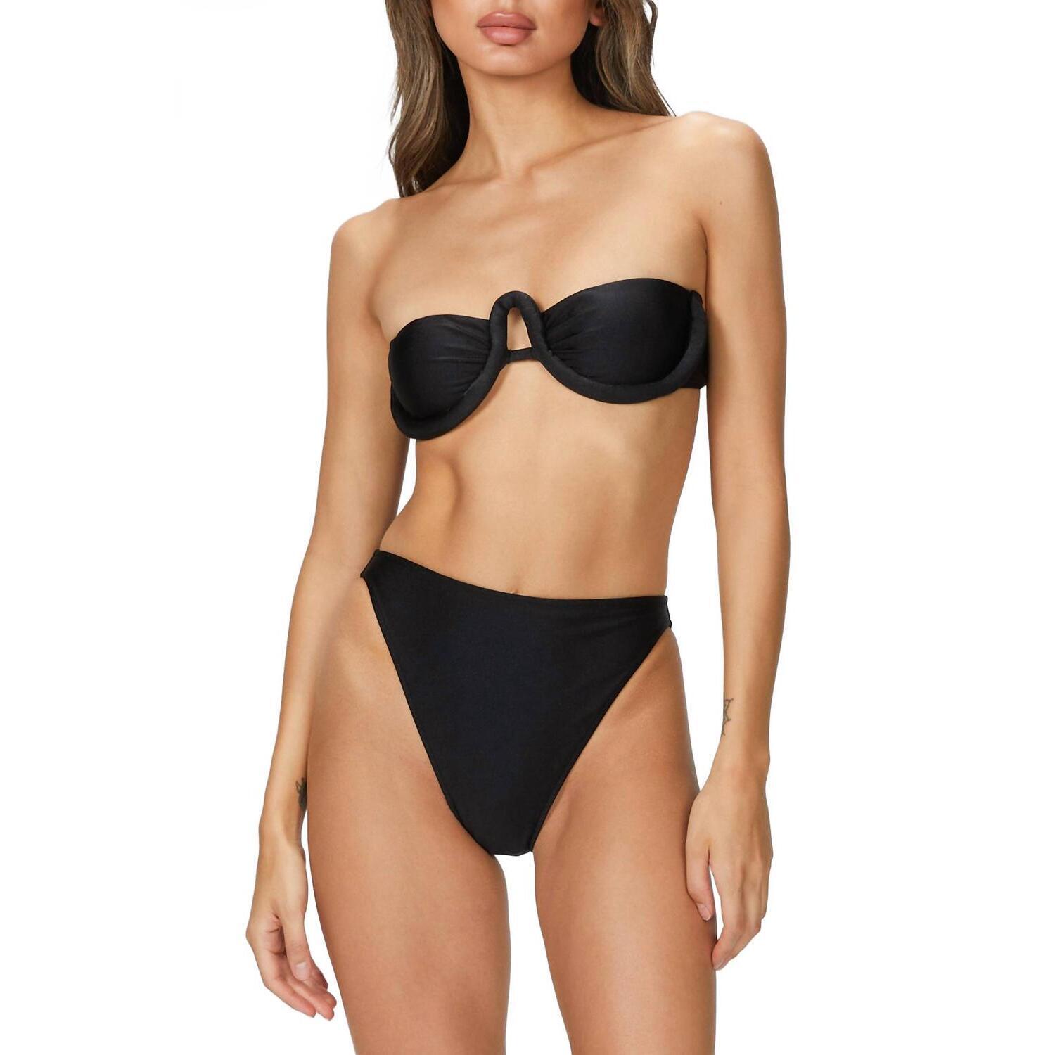 New Adriana Degreas Solid High-Leg Strapless Bikini Set In Black